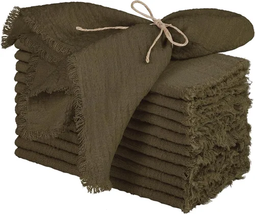 TURSTIN 12 Piezas de Servilleta de Lino de Algodón Servilleta de Tela Hecha a Mano con Flecos 17 x 17 Pulgadas Servilletas Suave para Cenas Bodas