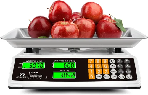 Vista 9 de Báscula de cálculo de precios 88 lb/40 kg Báscula comercial de alimentos para pesaje de productos de carne, pantalla LCD y retroiluminación verde