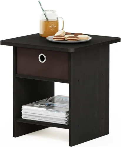 Vista 38 de Furinno ANDREY - Mesa auxiliar, mesa de centro, mesita de noche con estantes abiertos y contenedor de almacenamiento, mesa de cabecera, para sala