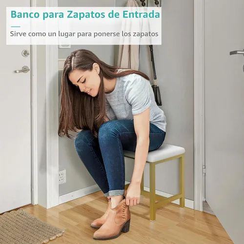 Vista 5 de Pequeño Taburete de Tocador, Lindos Taburetes de Tocador con Cojín, Silla de Tocador Blanca y Dorada para Espacios Pequeños, Sala de Estar Oro