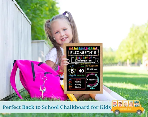 Vista 3 de WhatSign Tablero de letreros para el primer día de escuela, 10.3 x 13.2 pulgadas, marco de madera de doble cara, pizarra reutilizable para el primer