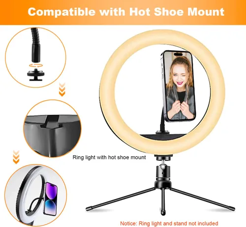 Vista 4 de Soporte de teléfono con anillo de luz, fuerte soporte magnético para anillo de luz y trípode, adaptador flexible de montaje de trípode