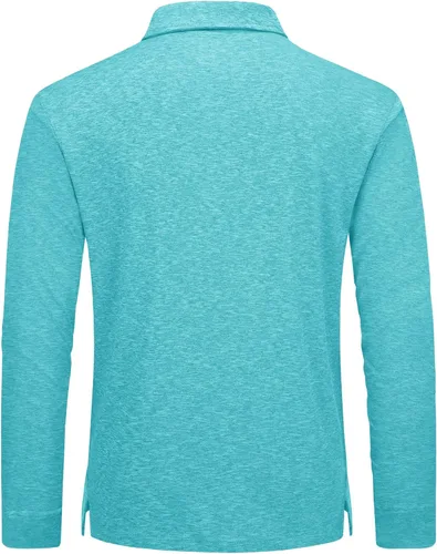 Vista 3 de TACVASEN Polo de 3 botones para hombre, manga larga, casual, elástico, ajuste regular, deportes, senderismo, golf