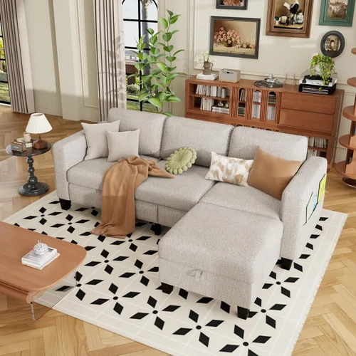 Vista 11 de ZeeFu - Sofás seccional y sofá para sala de estar - 78'' sofá modular en forma de L de 3 plazas con otomana de almacenamiento - Juego de sofá