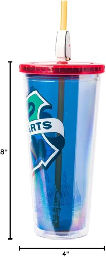 Vista 9 de Silver Buffalo Harry Potter Hedwig Hogwarts House Crest con Gryffindor, Hufflepuff, Ravenclaw y Slytherin Vaso de Plástico para Bebidas Frías