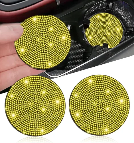 Vista 23 de NBTEPEM 4 posavasos de auto con diamantes de imitación, 2.75 pulgadas, antideslizantes, a prueba de golpes, universal, a la moda, portavasos