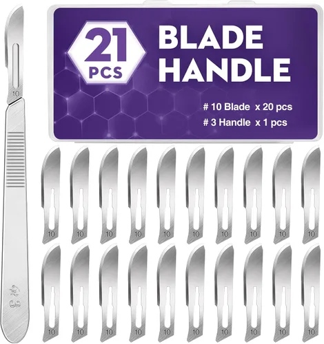 Vista 11 de 32 piezas de 30 cuchillas para bisturí con bisturíes #10#11#23, cuchillas quirúrgicas estériles, incluyendo dos mangos, cuchillas de laboratorio