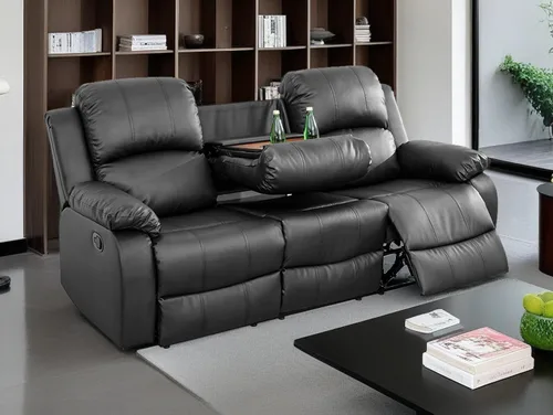 Vista 19 de Juego de sofá reclinable de tela de 2 piezas, juego de muebles de sala de estar, moderno juego de sofá reclinable manual con portavasos/consola