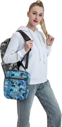 Vista 62 de Bolsa de almuerzo con joystick de juego verde, bolsa de almuerzo aislada, contenedor de comida para escuela, trabajo, picnic, viajes