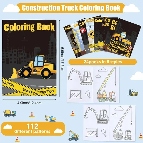 Vista 2 de Clabby 24 piezas de camiones de construcción, libro para colorear, construcción, fiesta de cumpleaños, libro para colorear de construcción