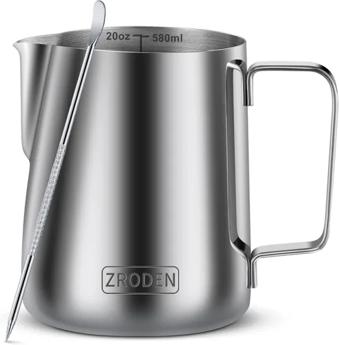 Vista 14 de Jarra de espuma de leche, jarra de vapor de café espresso de 12 onzas, accesorios para máquina de café capuchino de acero inoxidable, herramientas