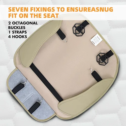 Vista 7 de Elantrip 2 Piezas Fundas de Asiento de Automóvil de Cuero Sintético Beige con Comodidad Acolchada y Bolsillos de Almacenamiento Impermeables