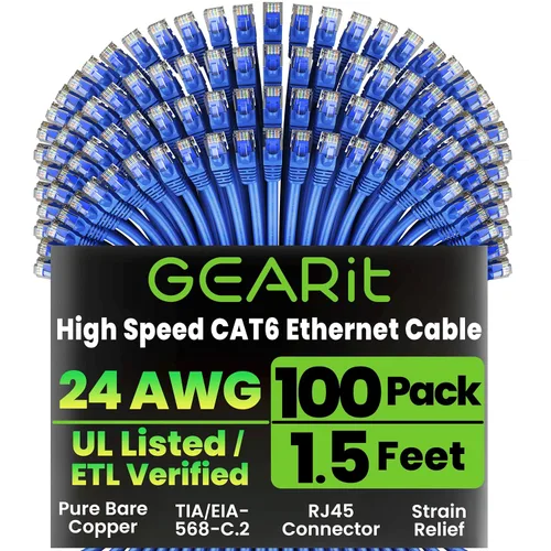 Vista 24 de GEARit Paquete de Cables Ethernet Cat 6 - Paquete de 20 Cables de Conexión Ethernet Cat6 de 1 pie Cable de Conexión de Red RJ45, Conectores