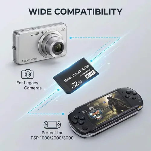 Vista 5 de Tarjeta de memoria original de 32 GB Pro Duo Mark2 compatible con PSP 1000 2000 3000 y accesorios de cámara Tarjeta de almacenamiento - Alta