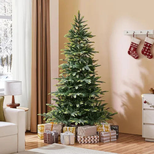 Vista 9 de Yaheetech - Árbol artificial de Navidad de abedul artificial preiluminado de 6 pies con 400 luces LED blancas cálidas, árbol de Navidad