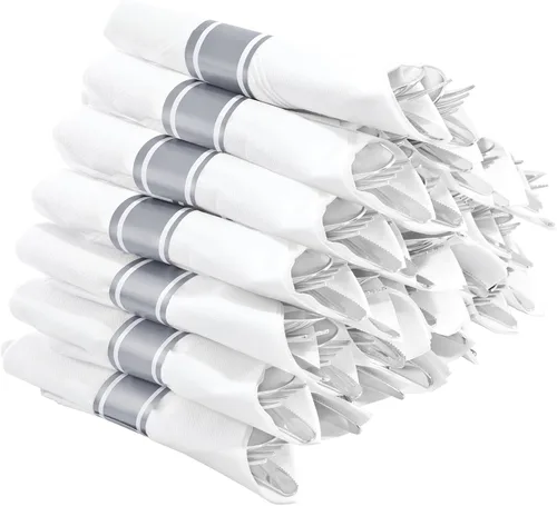 Vista 13 de Supernal Juego de 30 Cubiertos de Plástico Dorado Preenvueltos con Servilletas, Juego de Cubiertos de Plástico Envueltos, Utensilios Desechables