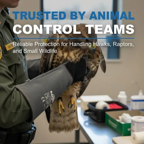 Vista 3 de RAPICCA Guantes de manejo de animales, a prueba de mordeduras, doble acolchado reforzado de cuero, para perro, gato, gato, manejo de pájaros