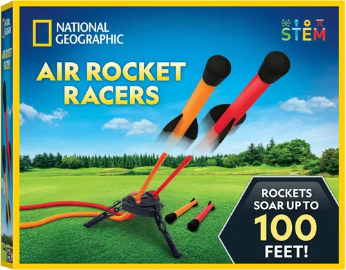 National Geographic Air Rocket Toy – Juguete de Cohetes de Aire para Saltar y Lanzar Cohetes de Duelo hasta 100 Pies, Incluye Lanzador, 4 Cohetes