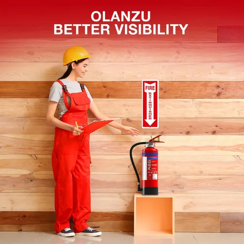 Vista 5 de OLANZU Señales de extintor de incendios para empresas, paquete de 5, letrero de metal para extintor de incendios de 4 x 12 pulgadas, de aluminio