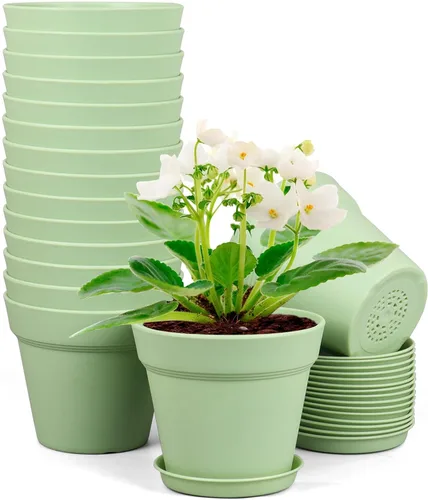 Vista 16 de Meowell Macetas pequeñas de plástico de 4 pulgadas, paquete de 16 macetas para plantas de interior y exterior, macetas con agujeros de drenaje