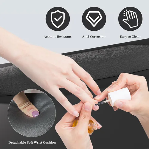 Vista 3 de Escritorio Profesional Negro de Salón de Uñas con Cajones para Técnico de Uñas - Mesa de Manicura Resistente a la Acetona, Estación de Belleza