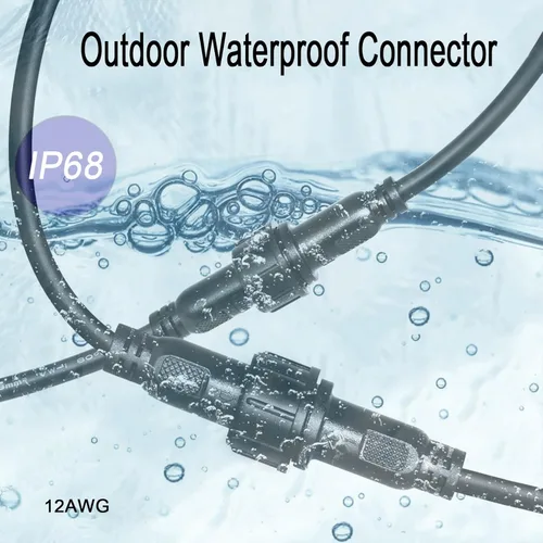 Vista 2 de Conector LED impermeable de 2 pines con conector macho hembra de 2 cables pesados, con cable de extensión pesado de 12 AWG de 25CM IP68, para barco