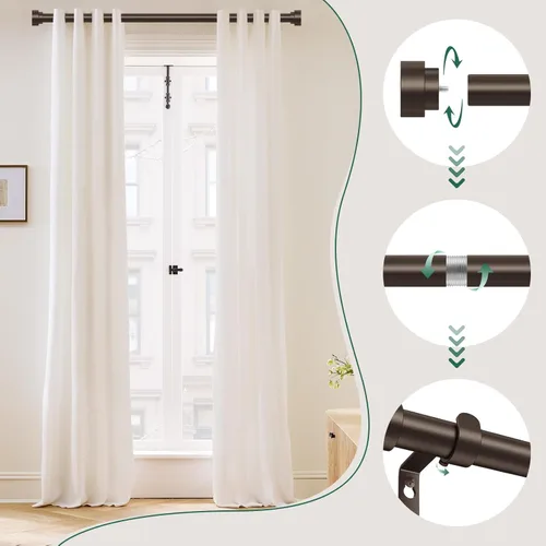 Vista 4 de HEI! DEAR Barras de cortina de bronce de 28 a 48 pulgadas, 1 pulgada de alta resistencia, ajustables, decorativas modernas, telescópicas para Bronce