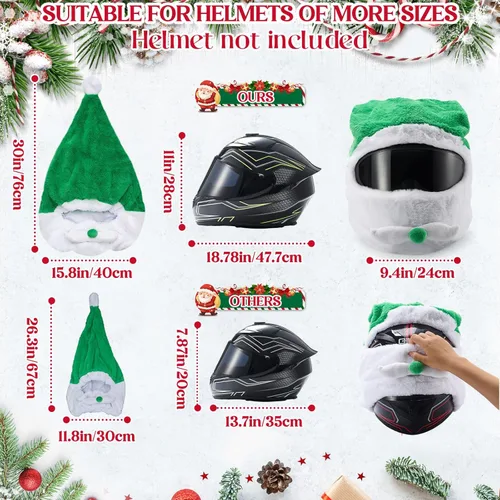 Vista 2 de Relaxweex Funda para Casco de Motocicleta de Navidad Iluminada Extra Grande Decoración de Sombrero de Papá Noel 18.78 x 15.75 Pulgadas Funda