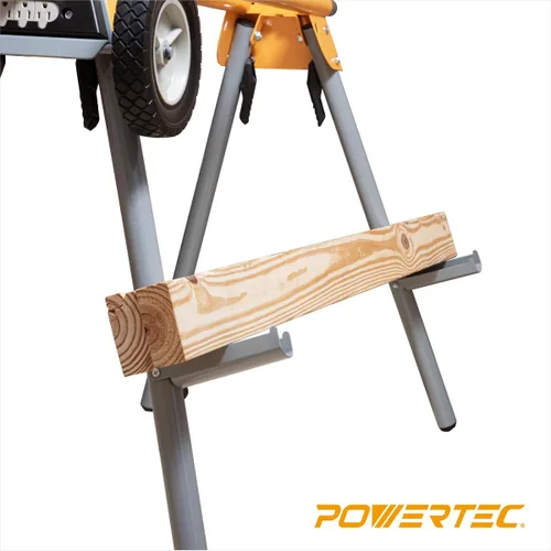 Vista 5 de POWERTEC Soporte portátil para sierra ingletadora con soportes de montaje de liberación rápida, capacidad de carga de 330 libras, ruedas de 8