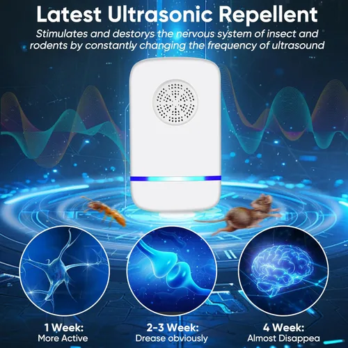 Vista 5 de Repelente ultrasónico de control de plagas para interiores, 6 trampas para ratones, repelente de mosquitos electrónico para mosquitos, insectos