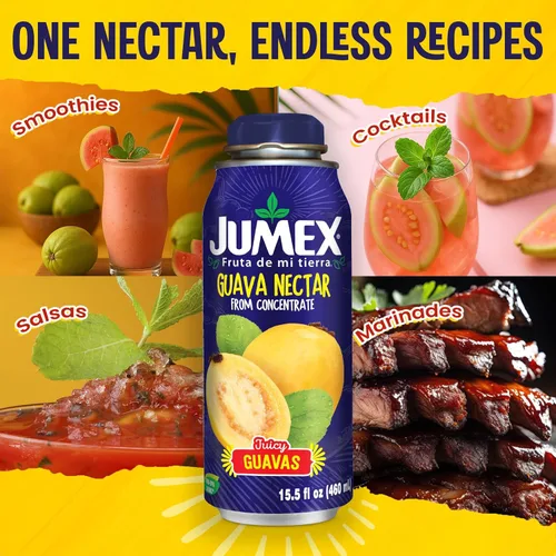 Vista 5 de Jumex Botella de néctar de guayaba lata, hecha con puré de fruta fresca, concentrado de jugo de guayaba para mezcla de batidos de frutas tropicales