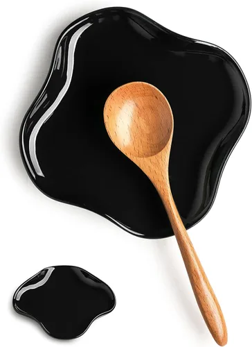 Vista 9 de Soporte para cuchara, soporte de cuchara de cerámica con borde con volantes para estufa, moderna decoración de cocina, soporte para cucharón