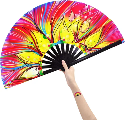 Rave Fans - Ventilador de mano plegable grande para baile de línea, ventiladores de aplausos plegables para baile, festival de música, fiesta (Fire
