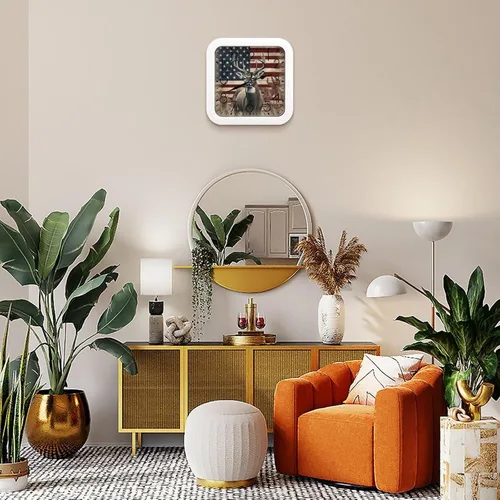 Vista 7 de 10" Square Modern Wall Clock,Americana Flag Deer Print Kitchen Clocks Wall Battery Operated,Silent Non Ticking Unique Funny Cute Wall Clock for