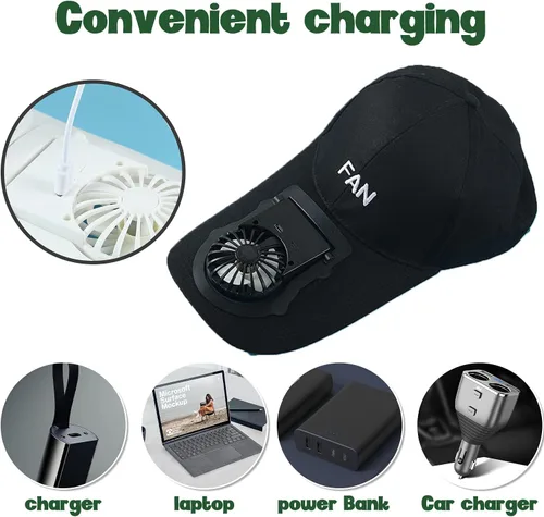Vista 5 de CTCK Winning Fan Hat-Hat - Sombrero para hombre y mujer con ventilador integrado con carga solar USB, sombreros de sol para mujer