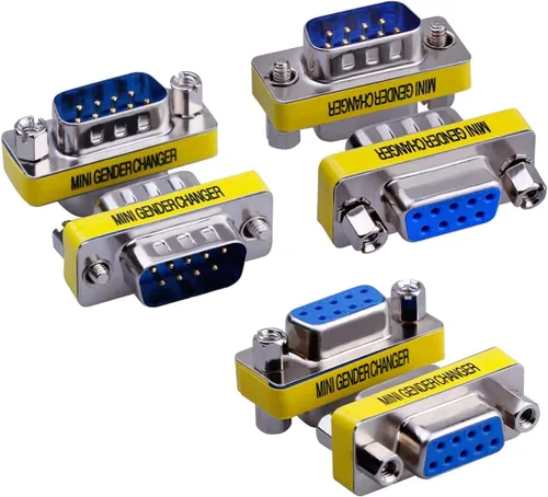 Paquete de 6 adaptadores serie RS232 de 9 pines DB9 hembra a hembra acoplador DB9 hembra a macho conector macho a macho Mini cambiador de género