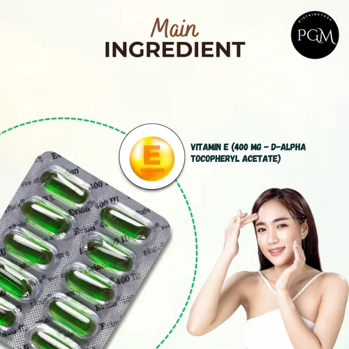 Vista 5 de 50 cápsulas Evion de vitamina E para una cara brillante, cabello fuerte, acné, uñas, piel brillante 400 mg