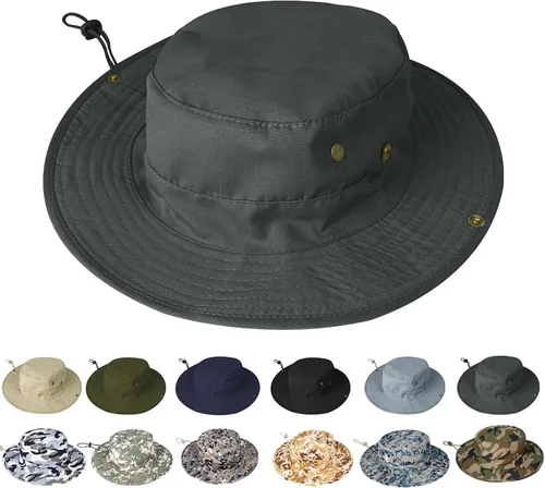 Vista 23 de Sombreros de sol para hombres y mujeres, sombrero de safari plegable caqui (1pack-khaki)