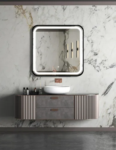 32 * 32 inch Bathroom Led Classy Vanity Mirror with High Lumen,Black Metal Frame,Dimmable Touch,Wall Switch Control, Anti-Fog,CRI 95 Adjustable