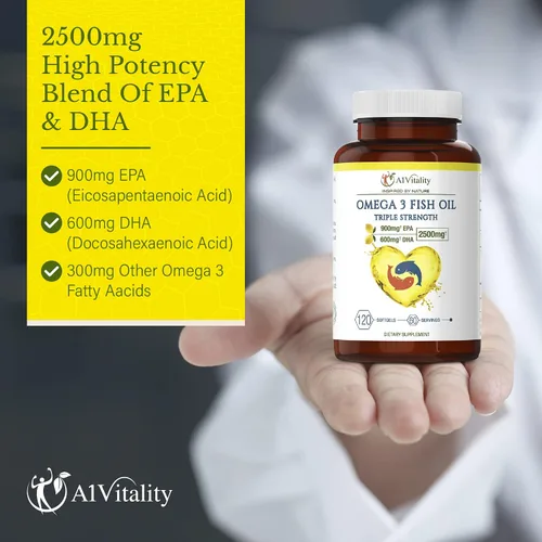 Vista 3 de Suplemento Omega 3 Triple Strength EPA DHA – 2500 mg de aceite de pescado sin eructos con sabor a limón – Alta potencia 900 mg EPA 600 mg DHA apoya