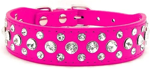 Vista 4 de Collar para perro con cristales de imitación, collar de cuero PU con brillantes, collar de diamantes para mascotas, para perro, gato o cachorro