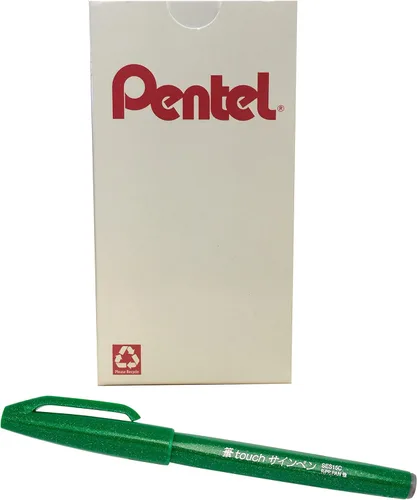 Vista 10 de Bolígrafo con punta de pincel Pentel, tinta ocre. Caja de 12 (SES15 C-Y), Azul