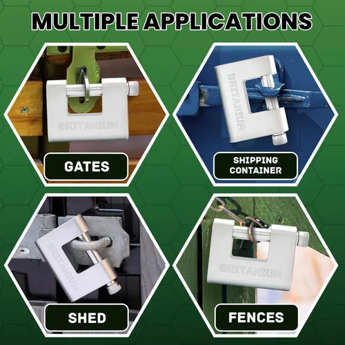 Vista 3 de Britanium® BRB80 - Cerradura de contenedor resistente con 5 llaves, grillete resistente a los cortes de 0.512 in, cuerpo cromado resistente a