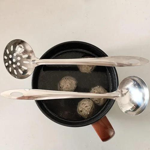 Vista 5 de Herramienta de olla caliente con colador y cucharas Juego de 1, cucharón colador mango largo para Huoguo chino y Shabu mongol H-G-S6