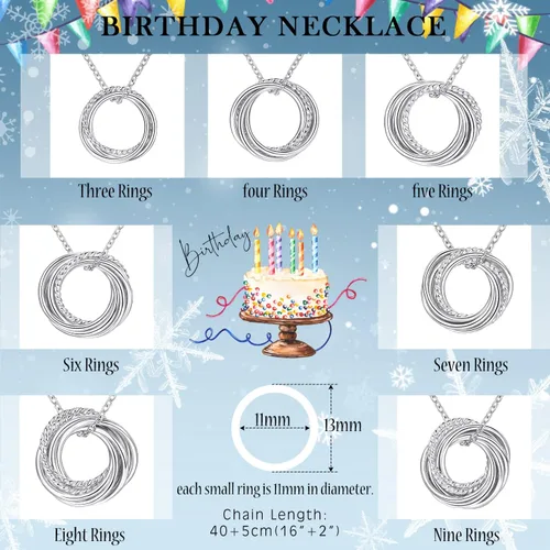 Vista 5 de Annamate Regalos de cumpleaños para mujer, collar de plata de ley 30, 40, 50, 60, 70, 80, 90, collar de cumpleaños para ella de 3, 4, 5, 6, 7, 8, 9
