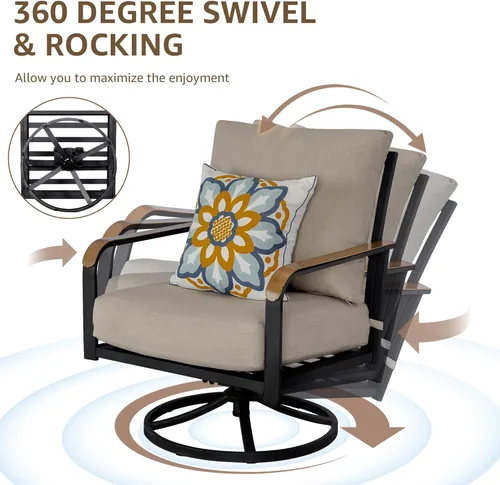 Vista 3 de NATURAL EXPRESSIONS Juego de muebles de patio de 5 piezas, conversación al aire libre con 4 sillas mecedoras giratorias, mesa de metal con acabado