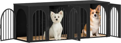 Vista 9 de Hzuaneri 63" Mueble de jaula para perros para 2 perros, jaula de perro interior resistente con soporte para TV, jaula de madera para perros L