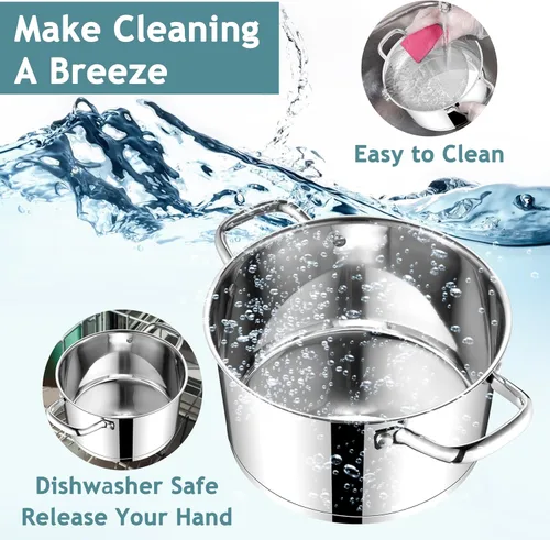 Vista 7 de E-far Olla de 4 Cuartos con Tapa, Olla de Acero Inoxidable para Cocinar Sopa, Pasta, Salsa a Fuego Lento, con Fondo de Tres Capas y Tapa Visible