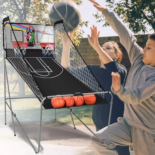 Vista 2 de Giantex Juego de Arcade de Baloncesto Plegable, 8 Opciones de Juego, Juego Electrónico de Tiro Doble para 2 Jugadores con 4 Bolas y Sistema