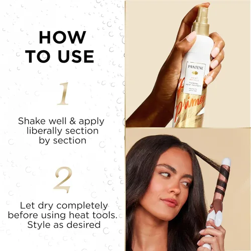 Vista 4 de Pantene Pro-V Spray protector de calor, imprimación térmica para cabello, paquete de 3, 21.6 onzas en total